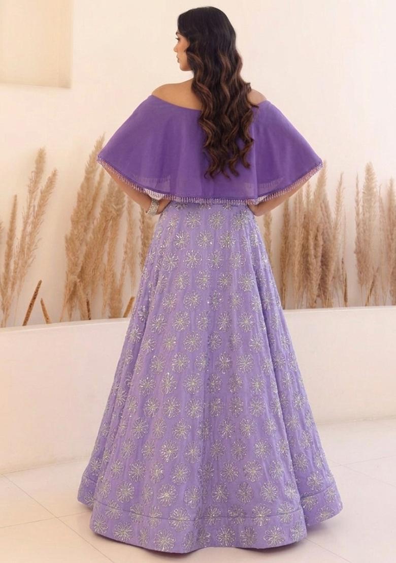 Lavender Sequin Silk Blend Lehenga Set - Indya