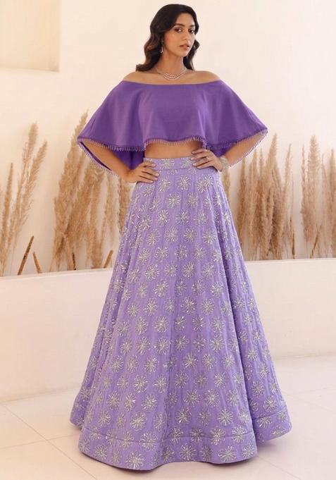 Lavender Sequin Silk Blend Lehenga Set