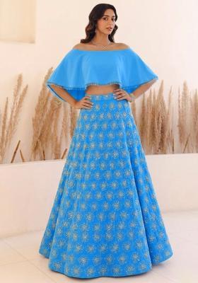 Soft Blue Sequin Silk Blend Lehenga Set