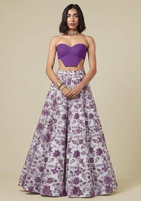 Purple Floral Print Crepe Fusion Set
