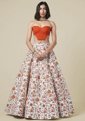 Rust Floral Print Crepe Fusion Set