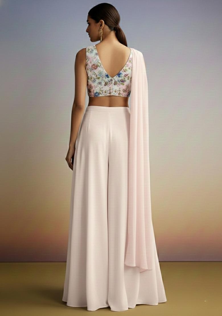 Peach Embroidery Crepe Fusion Set - Indya