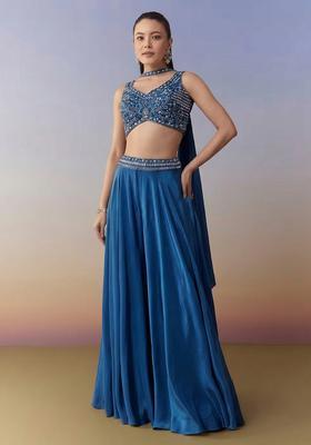 Royal Blue Crepe Handwork Fusion Set