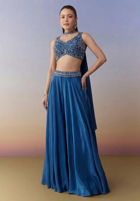Royal Blue Crepe Handwork Fusion Set