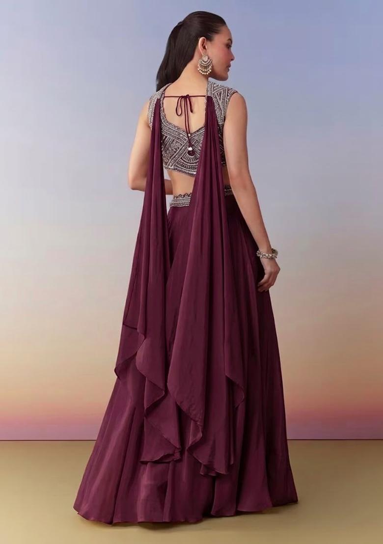 Wine Crepe Handwork Fusion Set - Indya