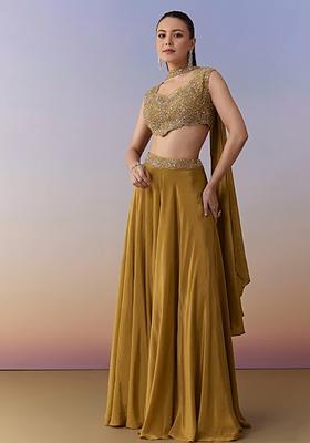 Mustard Crepe Handwork Fusion Set