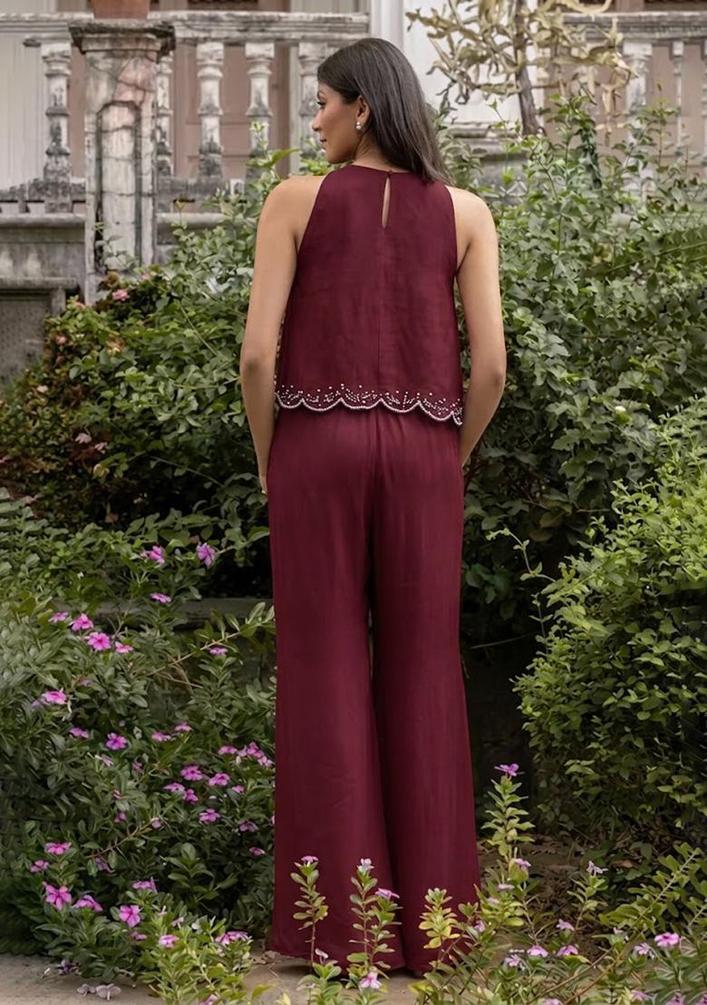 Wine Crepe Handwork Fusion Set - Indya