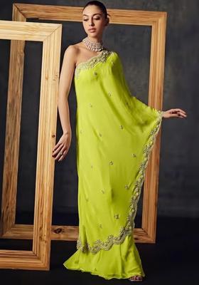 Lime Green Crepe Handwork Fusion Set