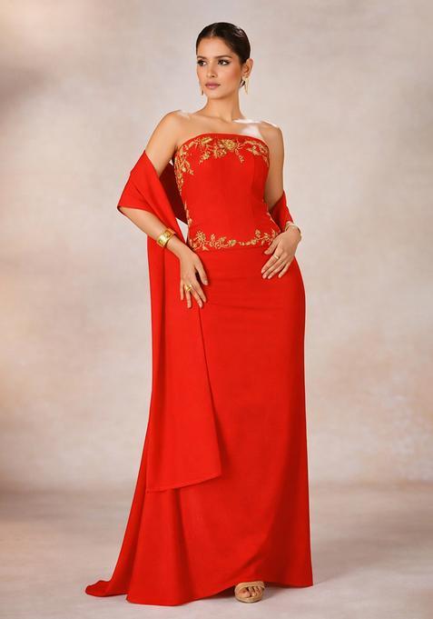 Red Crepe Handwork Fusion Set