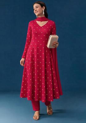 Rani Pink Embroidery Orgenza Anarkali Set