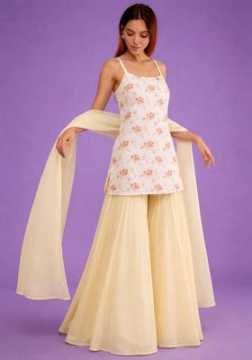 Light Cream Jacquard Georgette Sharara Set