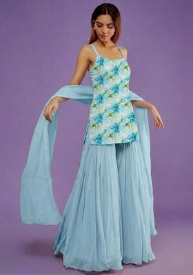 Powder Blue Jacquard Georgette Sharara Set