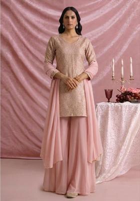 Light Pink Jacquard Silk Blend Sharara set