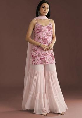 Light Pink Embroidery Crepe sharara Set 
