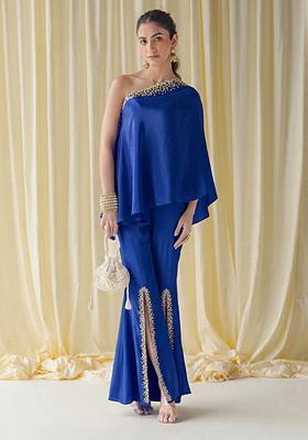 Royal Blue Crepe Handwork Fusion Set