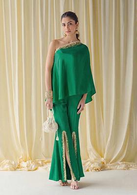 Emerald&nbsp;Green Crepe Handwork Fusion Set