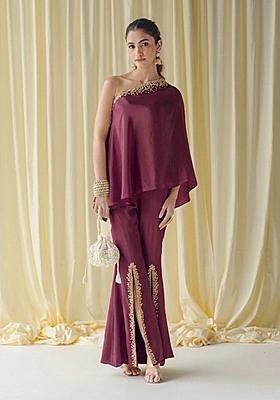 Deep Wine Crepe Handwork Fusion Set