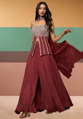 Brown Crepe Handwork Fusion Set