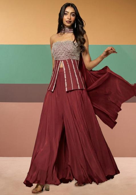 Brown Crepe Handwork Fusion Set