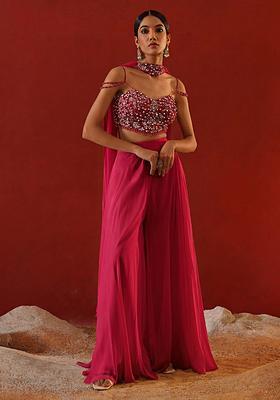 Rani Pink Chinon Handwork Fusion Set