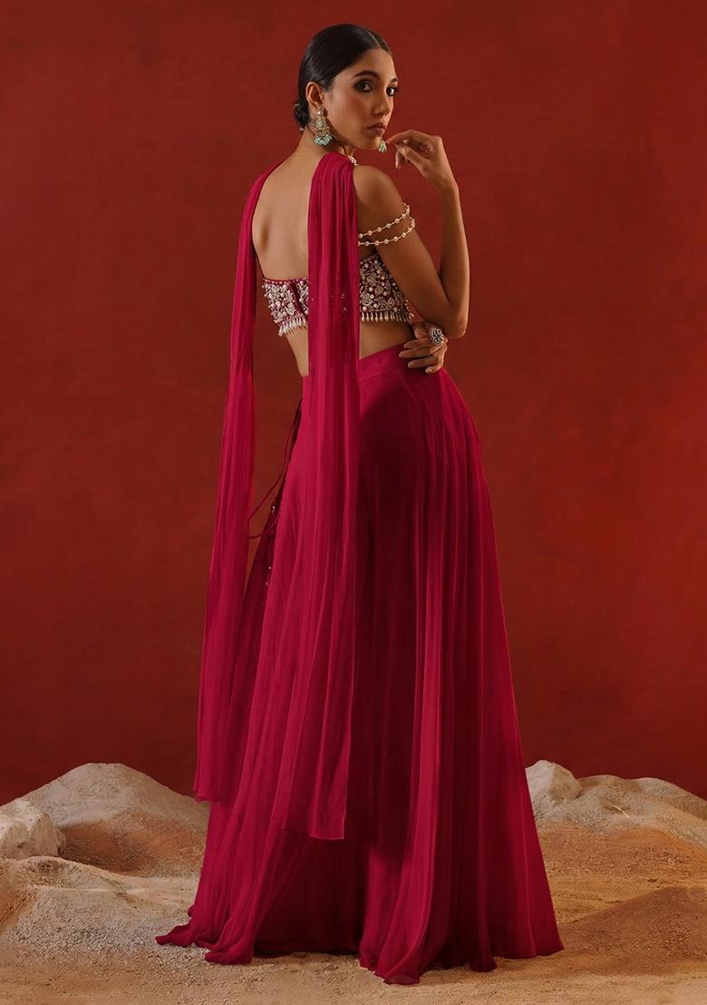 Rani Pink Chinon Handwork Fusion Set - Indya