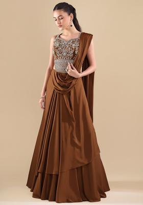 Brown Crepe Handwork Lehenga Set