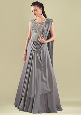 Grey Crepe Handwork Lehenga Set