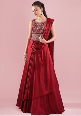 Red Crepe Handwork Lehenga Set