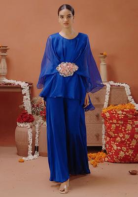 Royal Blue Organza Handwork Fusion Set