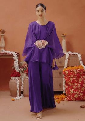 Purple Organza Handwork Fusion Set