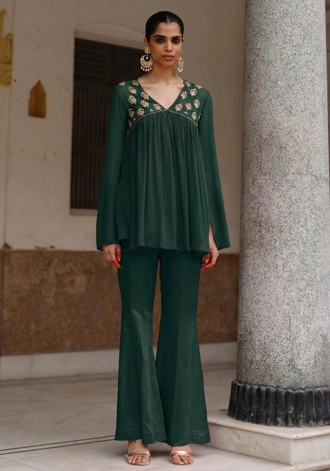 Forest Green Crepe Handwork Fusion Set