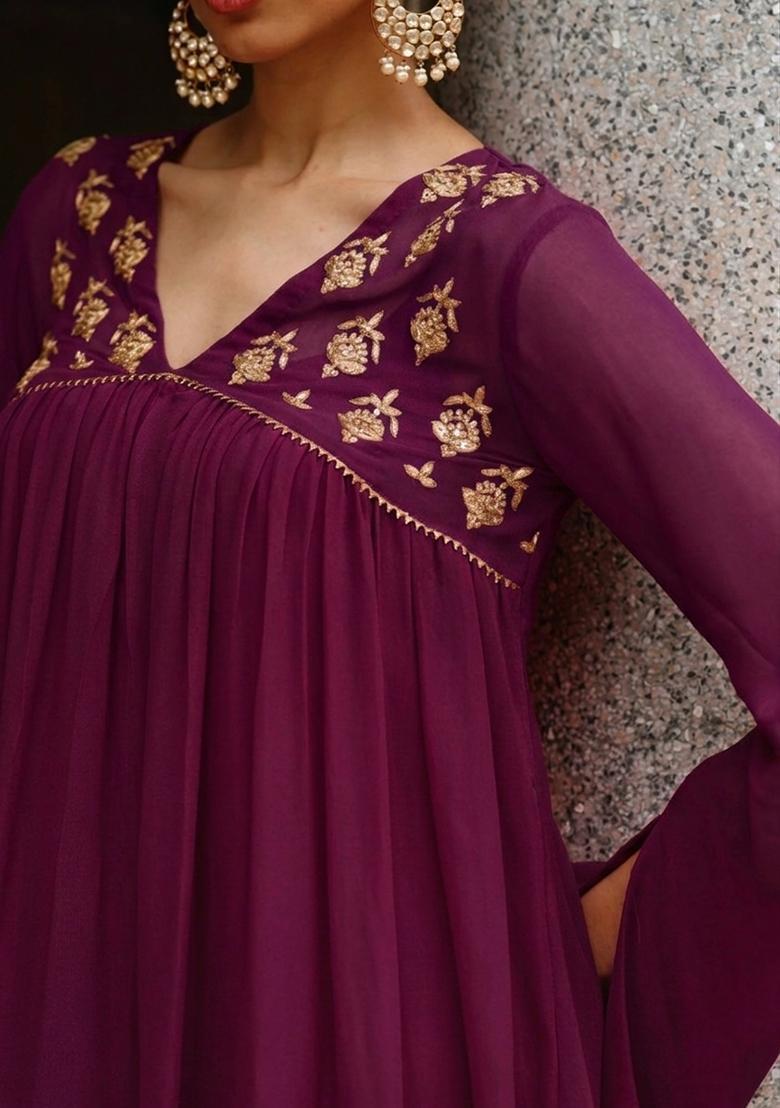 Wine Crepe Handwork Fusion Set - Indya