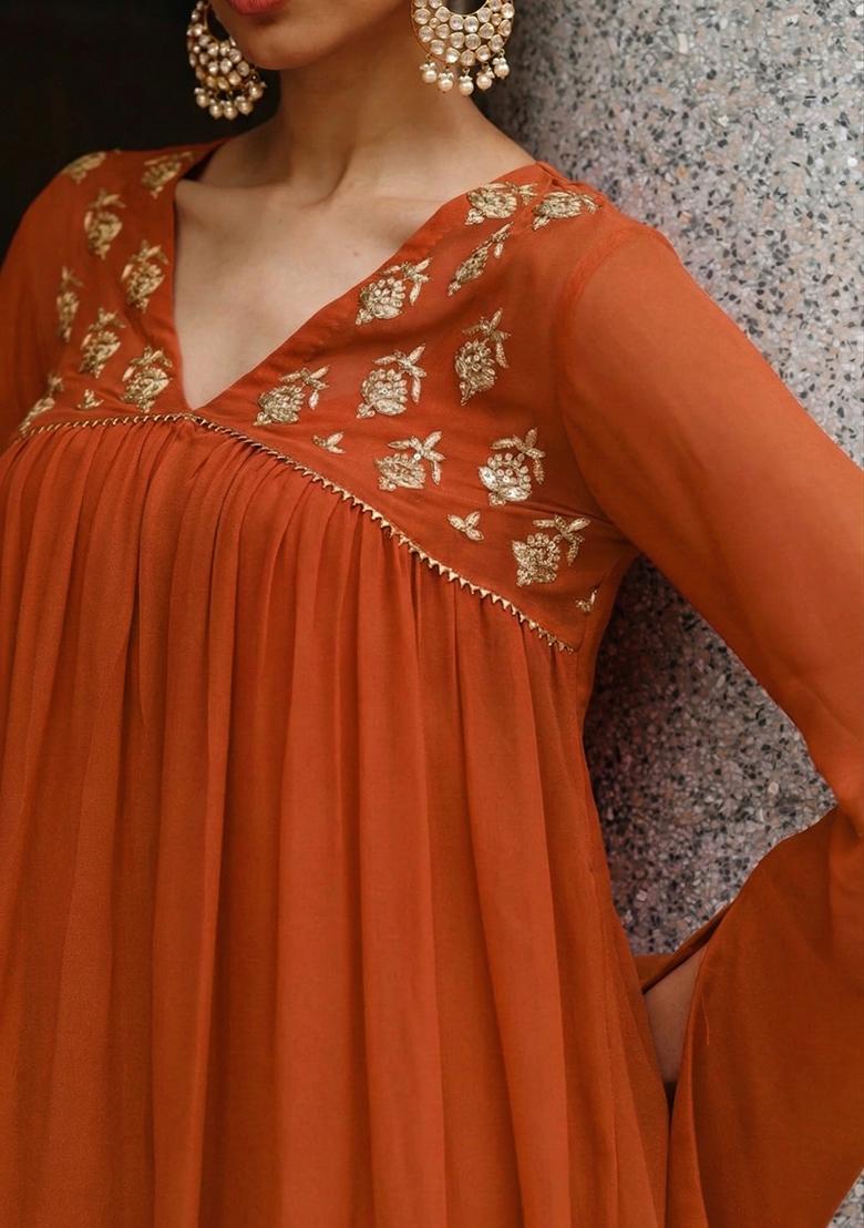 Brown Crepe Handwork Fusion Set - Indya