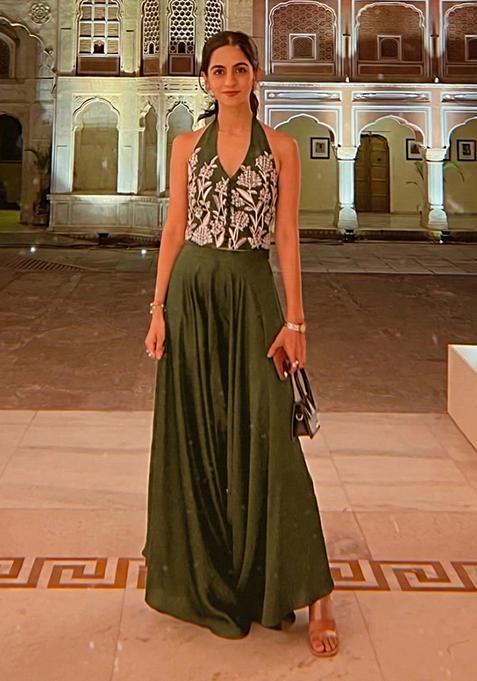 Olive Green Crepe Handwork Fusion Set