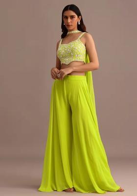 Neon Green Georgette Handwork Fusion Set