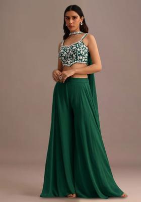 Bottle Green Georgette Handwork Fusion Set