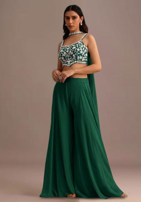 Bottle Green Georgette Handwork Fusion Set