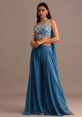 Sky Blue Georgette Handwork Fusion Set