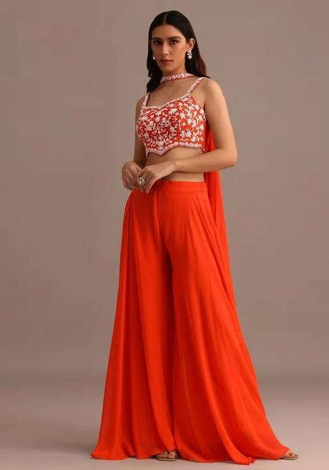 Deep Orange Georgette Handwork Fusion Set