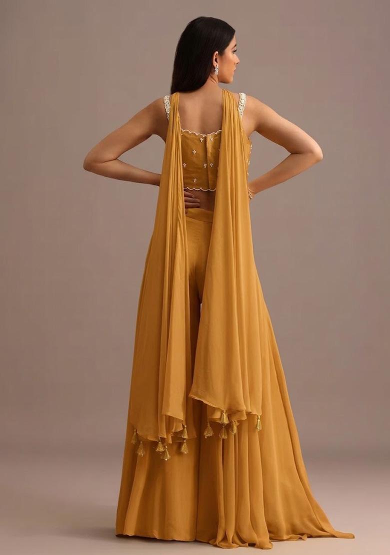 Orange Georgette Handwork Fusion Set - Indya