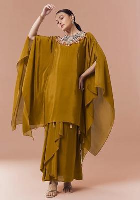 Mustard Crepe Handwork Fusion Set