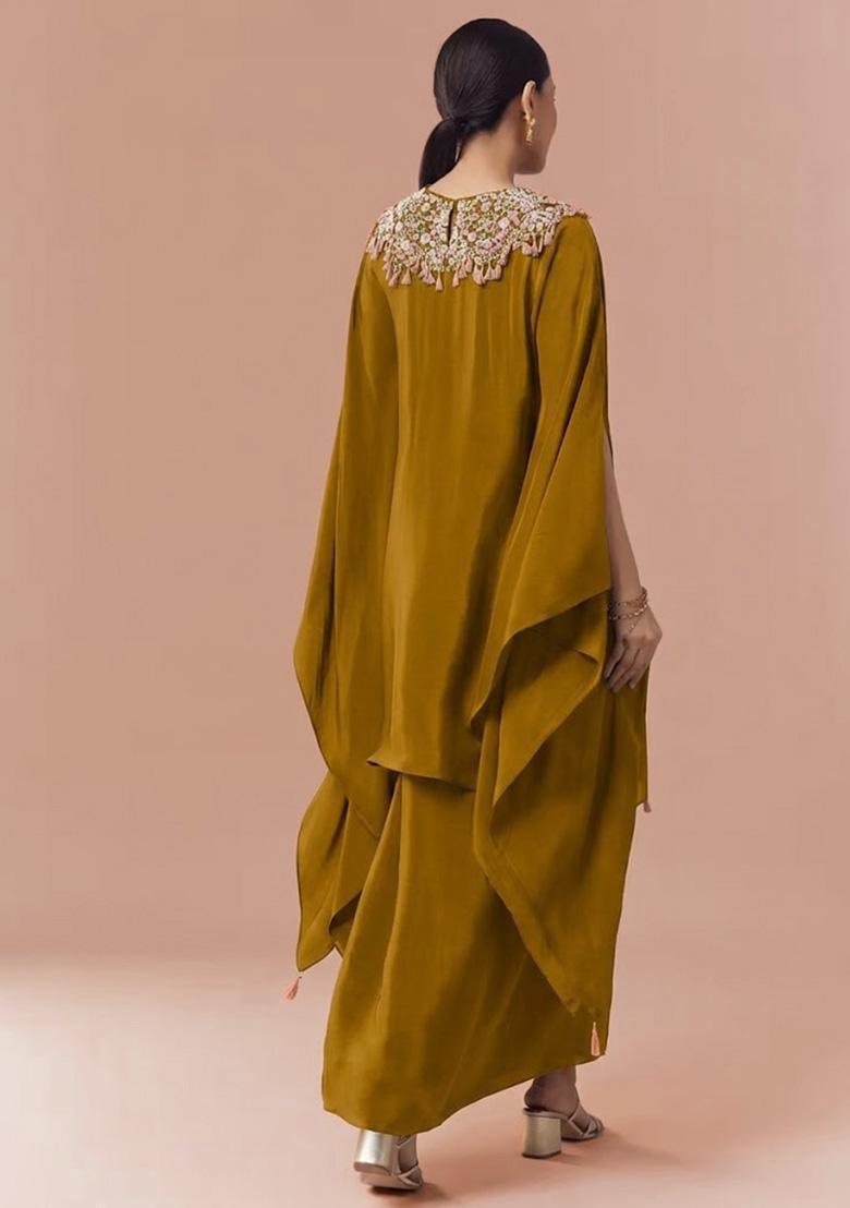 Mustard Crepe Handwork Fusion Set - Indya