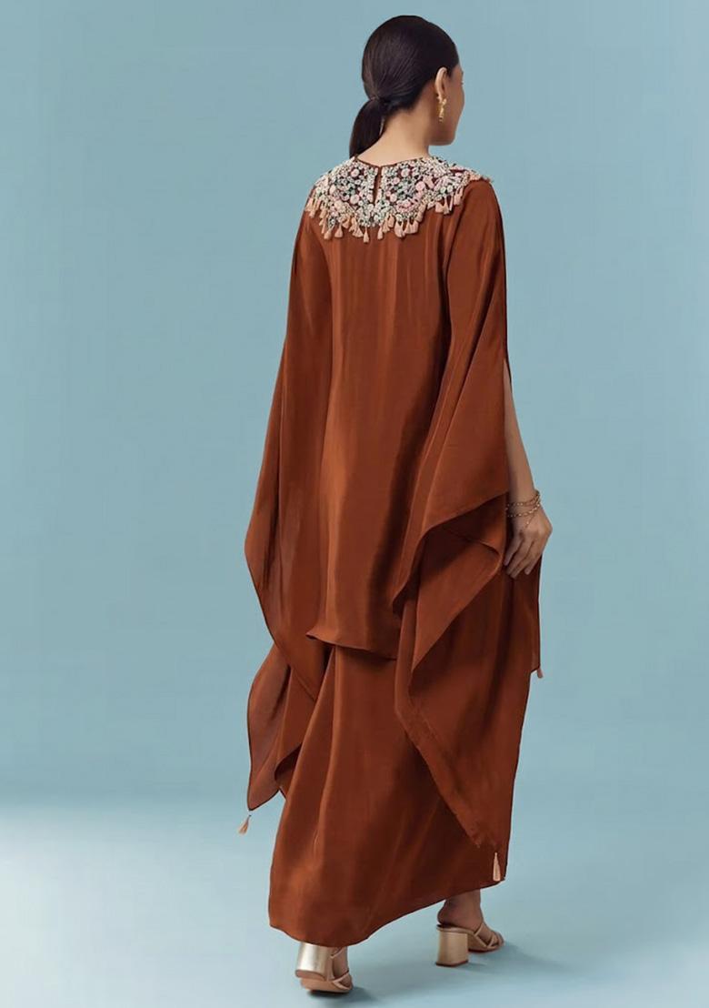 Brown Crepe Handwork Fusion Set - Indya