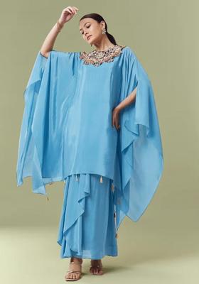 Sky Blue Crepe Handwork Fusion Set