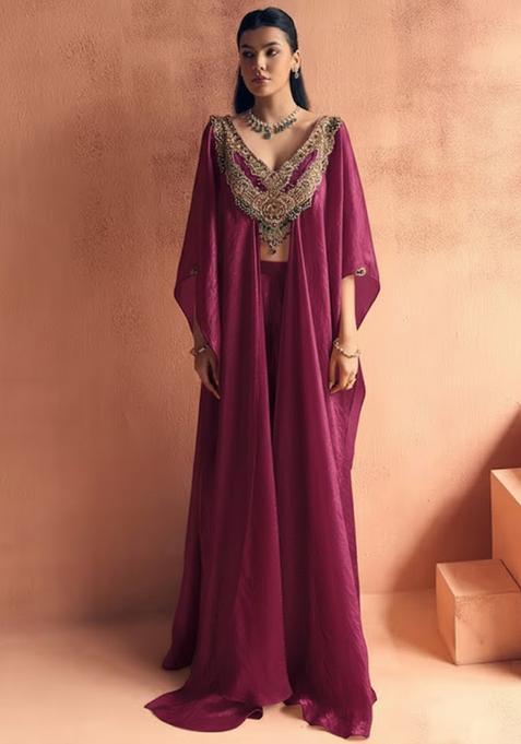 Wine Silk Blend Handwork Fusion Set
