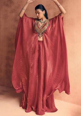 Brown Silk Blend Handwork Fusion Set