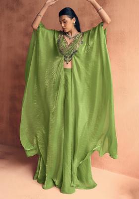 Green Silk Blend Handwork Fusion Set