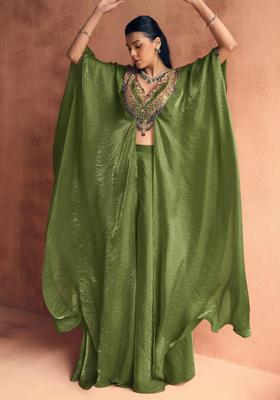 Sage Green Silk Blend Handwork Fusion Set