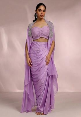 Lilac Satin Handwork Fusion Set