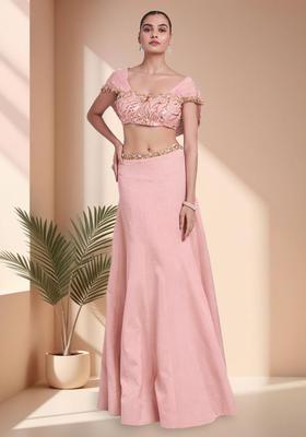 Pink Crepe Handwork Lehenga Set